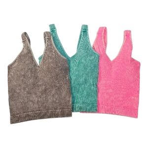 Zenana Outfitters Ribbed Mineral Wash Tank Top Removeable Pads New Select 1